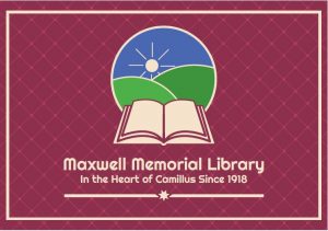 Maxwell's flag. Logo: "Maxwell Memorial Library/In the heart of Camillus since 1918"