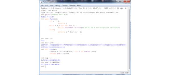 Python code for the exponential function e^x